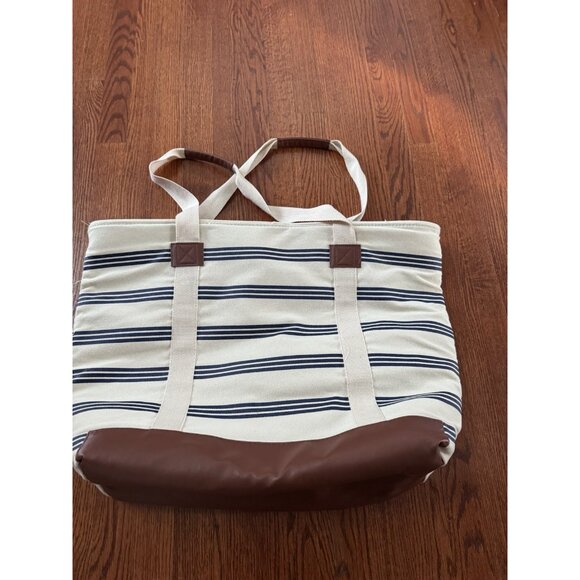Costco XL Insulated Canvas Bag W/ Stripes Kirkland Coastal Look 17x24” MINT - Picture 3 of 8